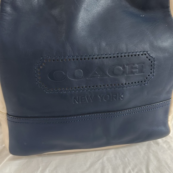 Coach 23711 Weekend Color Block Leather Blue and White Shoulder Bag - Picture 2 of 11